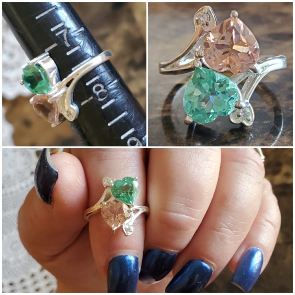 Genuine Green Tourmaline/Peach Morganite Ring 7.5 - Picture 7 of 7